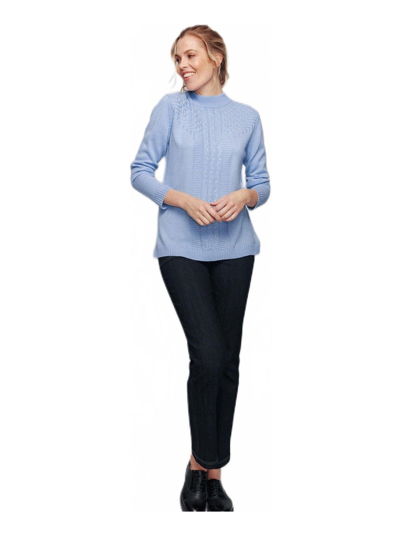 Pull doux torsades côtes strass col montant - Afibel Argent - Kiabi
