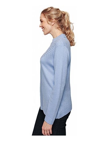 Pull doux torsades côtes strass col montant - Afibel