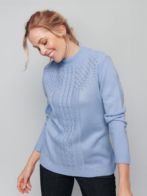 Pull doux torsades côtes strass col montant - Afibel - Kiabi