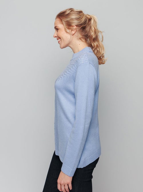 Pull doux torsades côtes strass col montant - Afibel - Kiabi