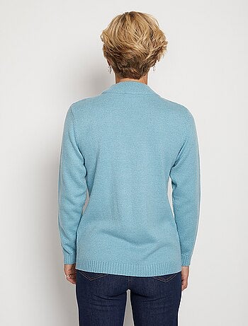 Pull doux torsades côtes strass col montant - Afibel