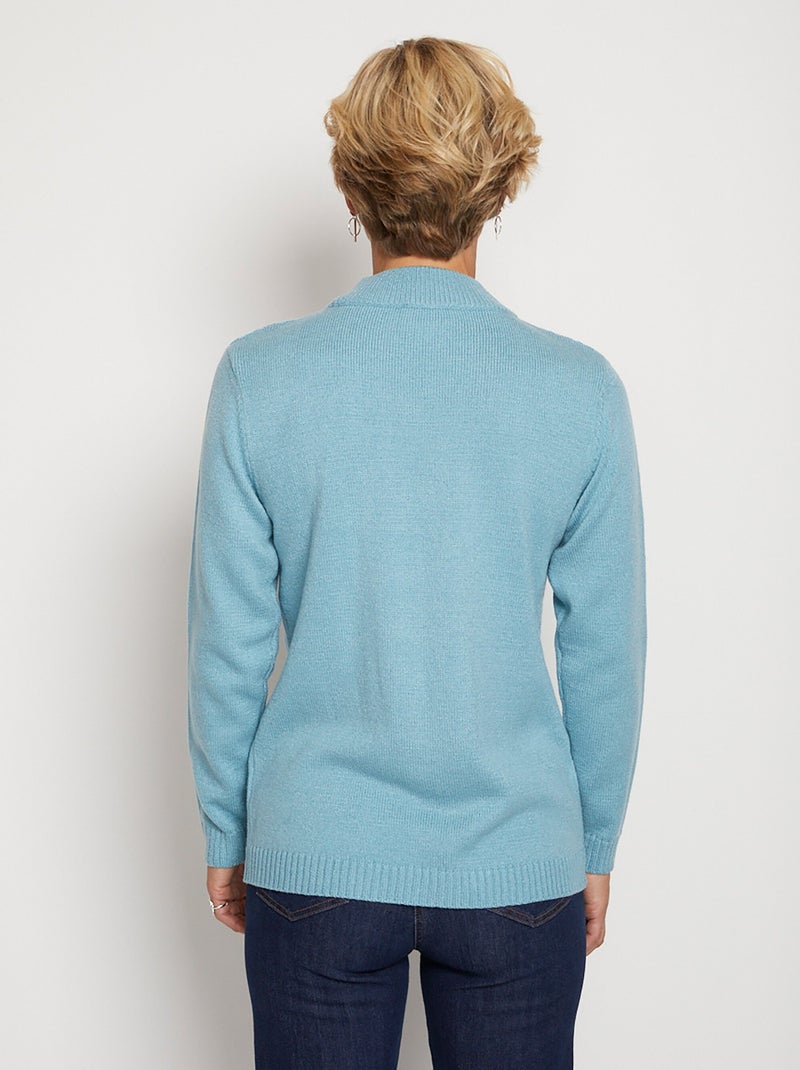 Pull doux torsades côtes strass col montant - Afibel Vert - Kiabi