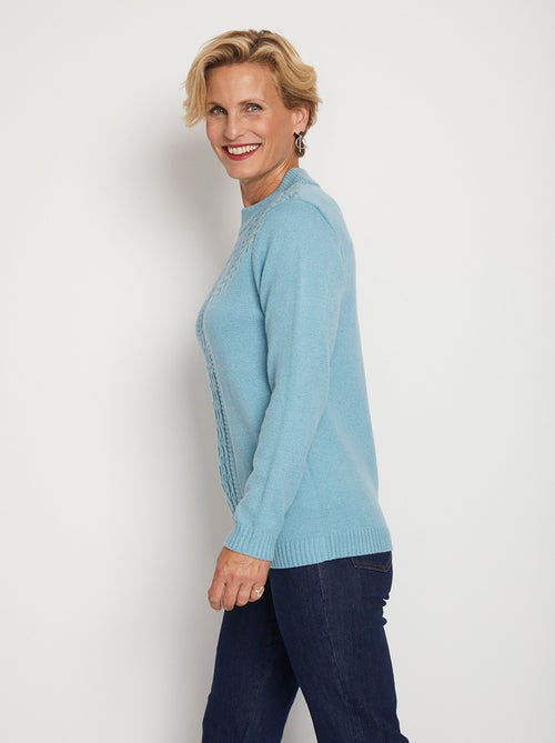 Pull doux torsades côtes strass col montant - Afibel - Kiabi