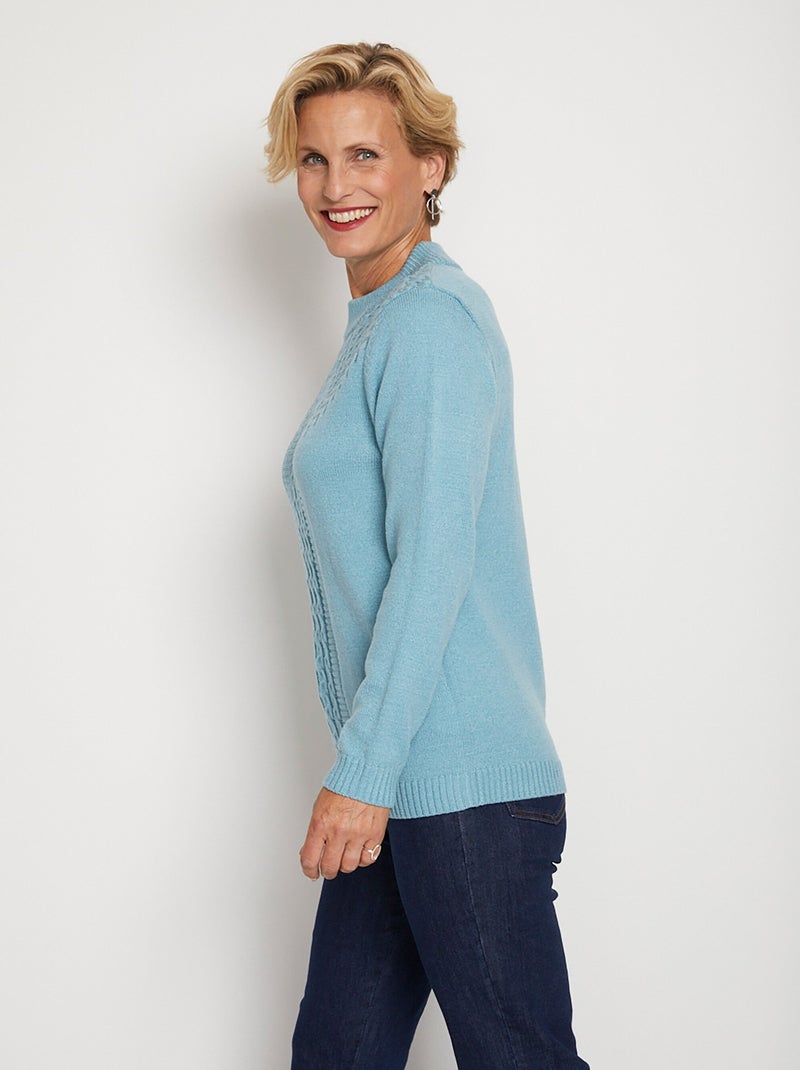 Pull doux torsades côtes strass col montant - Afibel Vert - Kiabi
