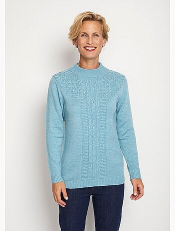 Pull doux torsades côtes strass col montant - Afibel