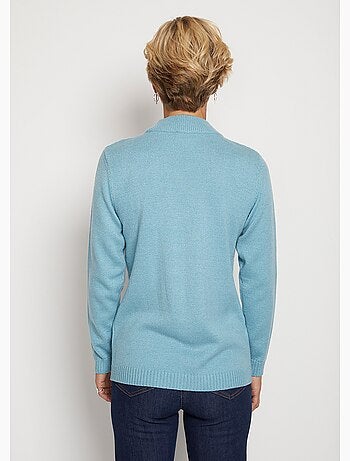 Pull doux torsades côtes strass col montant - Afibel