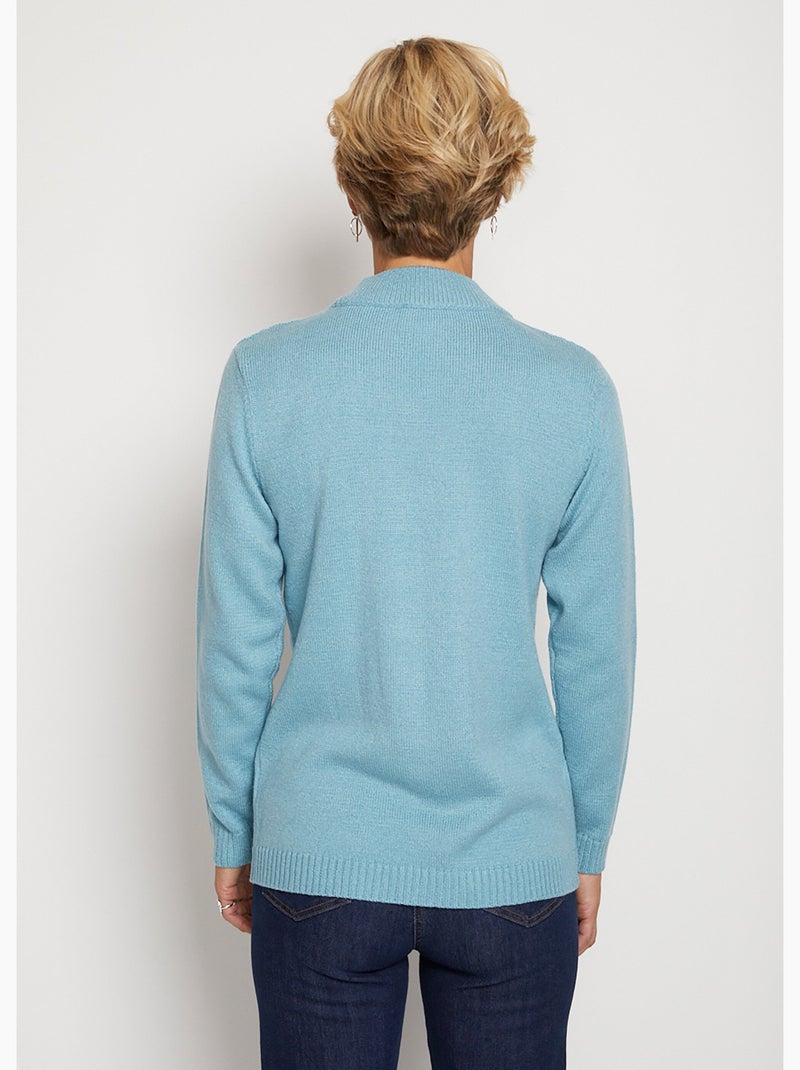 Pull doux torsades côtes strass col montant - Afibel Vert foncé - Kiabi