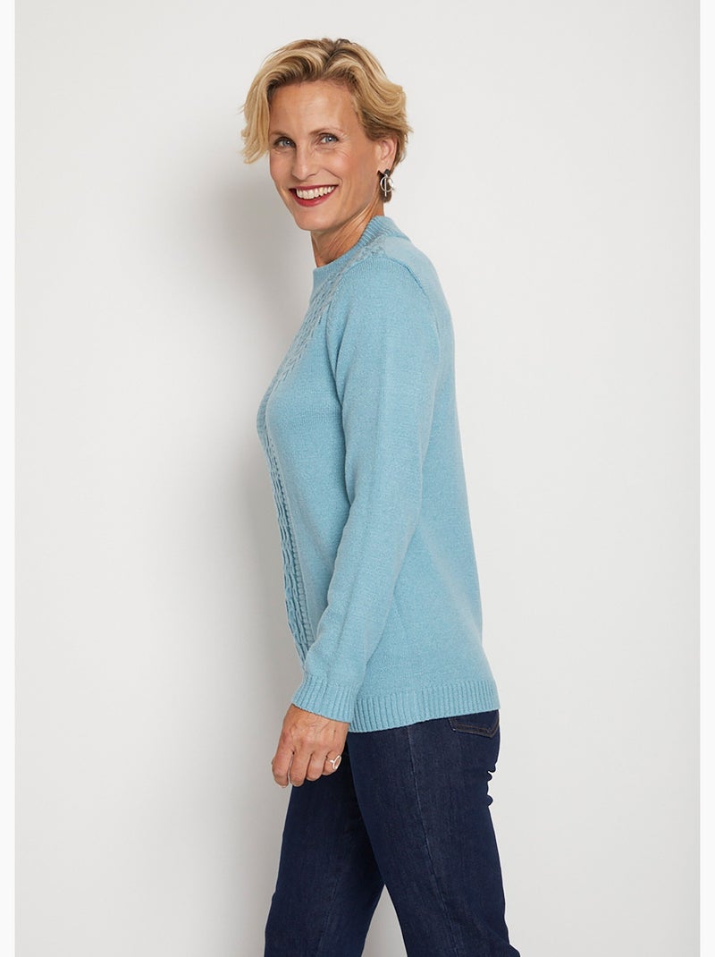 Pull doux torsades côtes strass col montant - Afibel Vert foncé - Kiabi