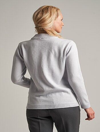 Pull doux torsades côtes strass col montant