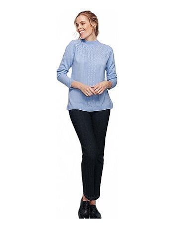 Pull doux torsades côtes strass col montant