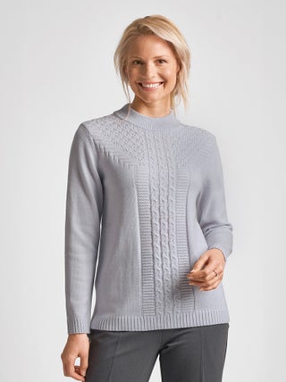 Pull doux torsades côtes strass col montant