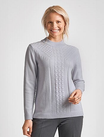 Pull doux torsades côtes strass col montant