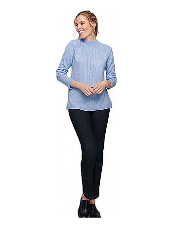 Pull doux torsades côtes strass col montant
