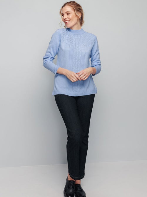 Pull doux torsades côtes strass col montant - Kiabi