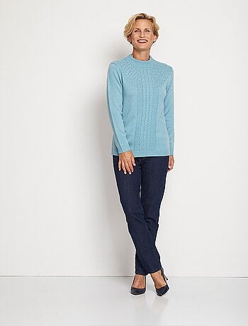 Pull doux torsades côtes strass col montant