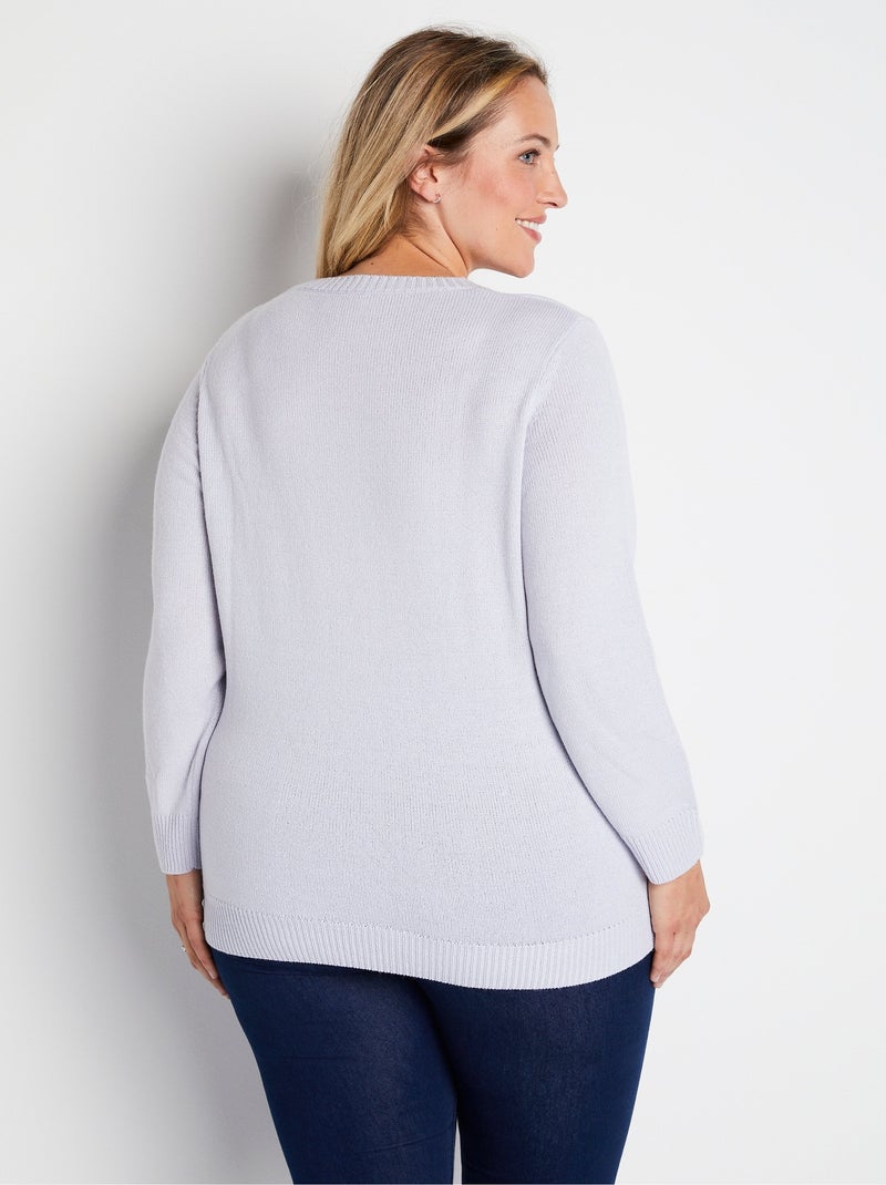 Pull doux uni brodé ajouré col rond - Afibel Argent - Kiabi