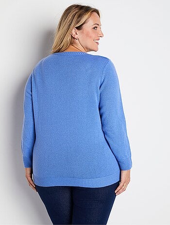 Pull doux uni brodé ajouré col rond - Afibel