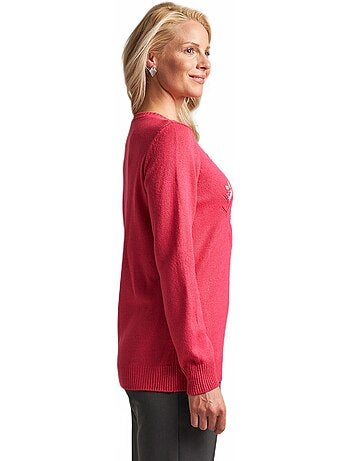 Pull doux uni brodé ajouré col rond - Afibel
