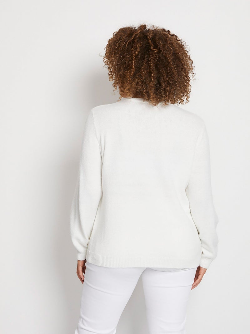 Pull doux uni brodé col rond manches longues - Afibel Beige - Kiabi