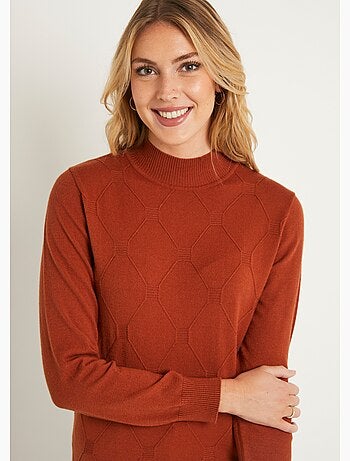 Pull doux uni col montant modal mélangé - Afibel