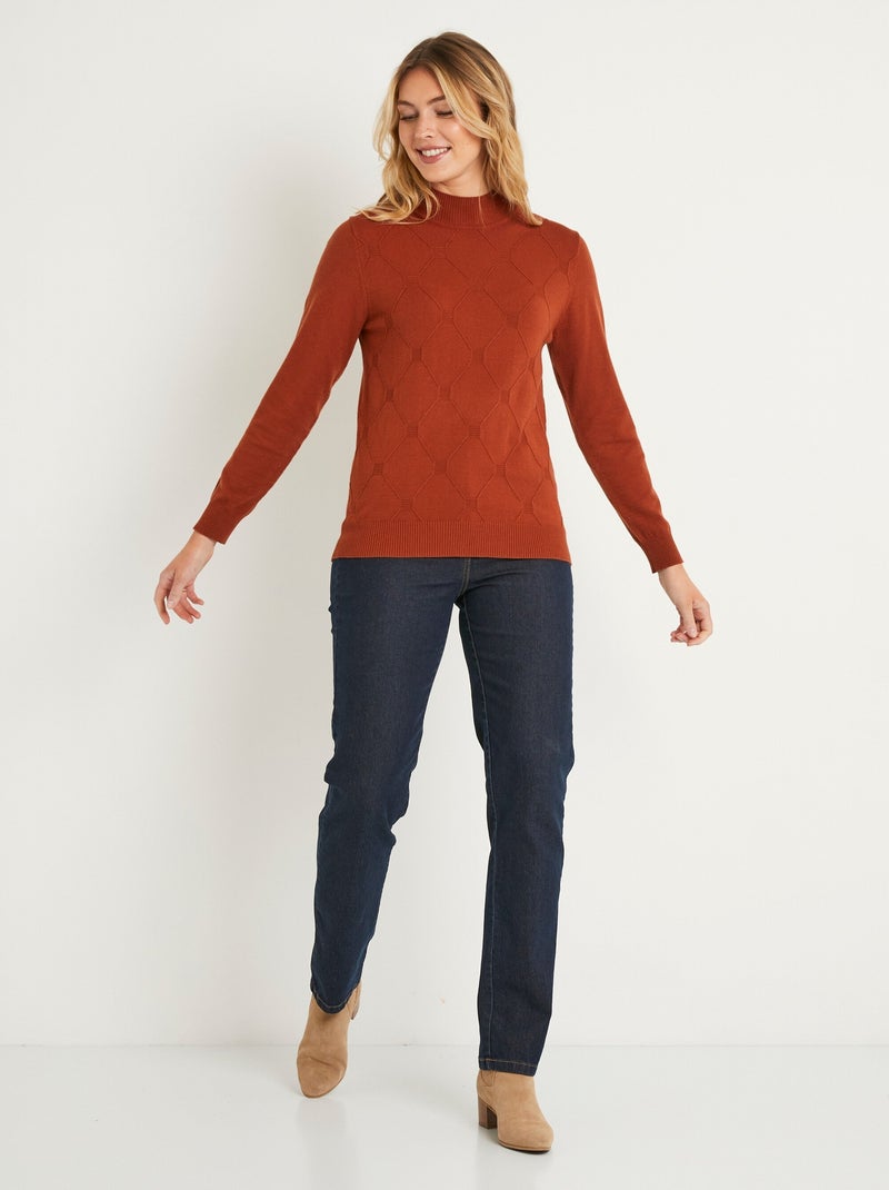 Pull doux uni col montant modal mélangé - Afibel Marron noisette - Kiabi