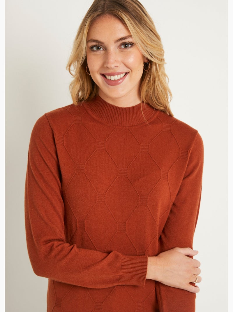 Pull doux uni col montant modal mélangé - Afibel Marron noisette - Kiabi