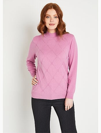 Pull doux uni col montant modal mélangé - Afibel