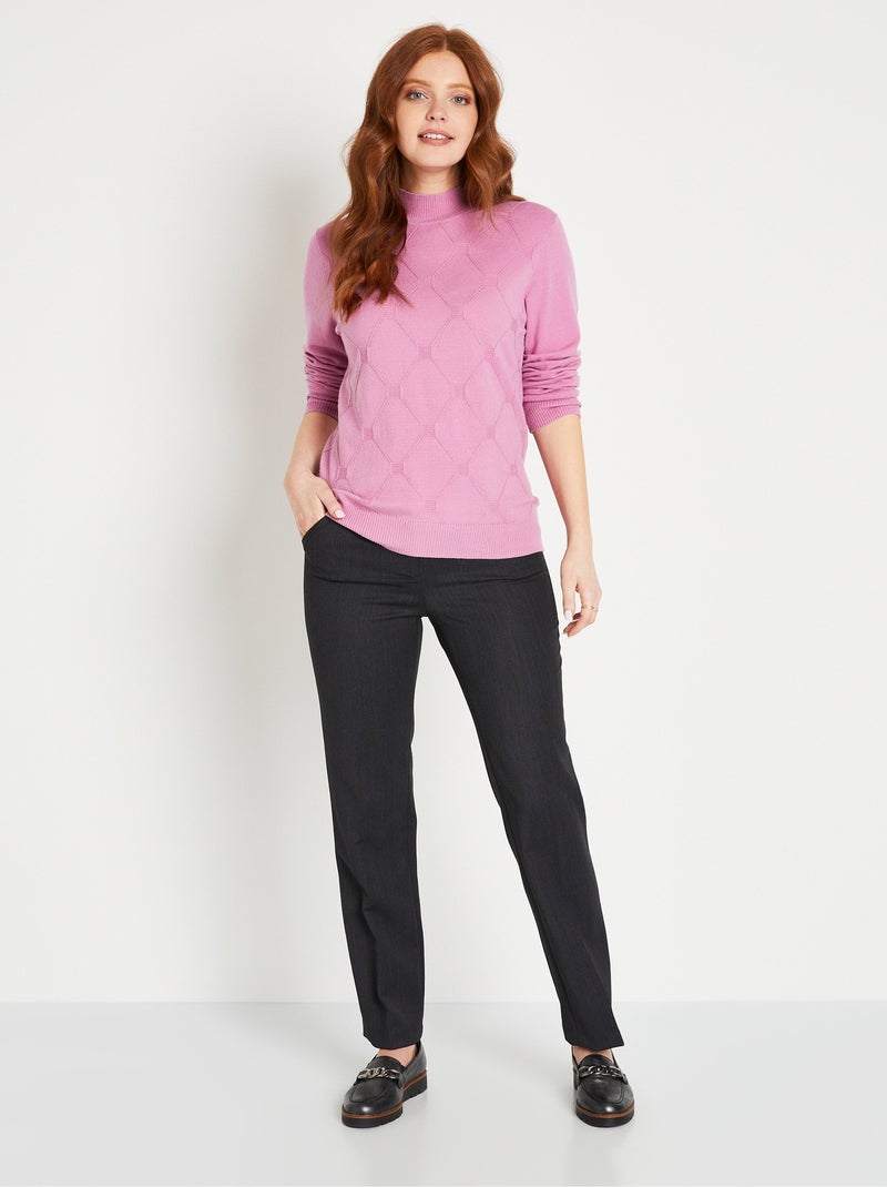 Pull doux uni col montant modal mélangé - Afibel Rose - Kiabi