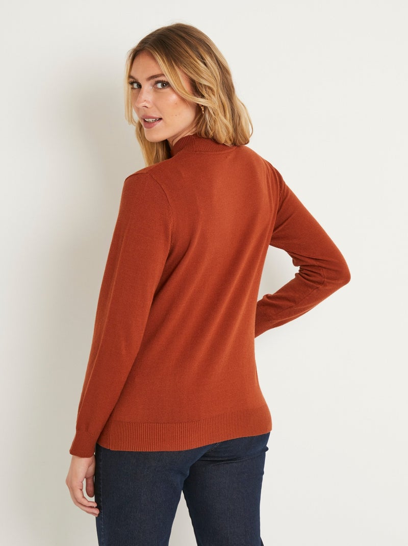 Pull doux uni col montant modal mélangé Marron noisette - Kiabi