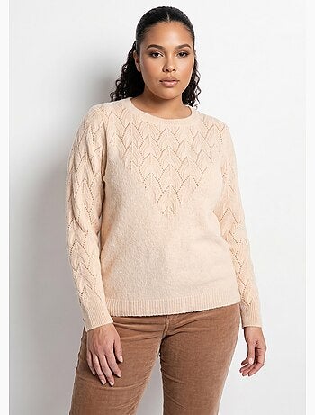 Pull doux uni col rond maille fantaisie - afibel