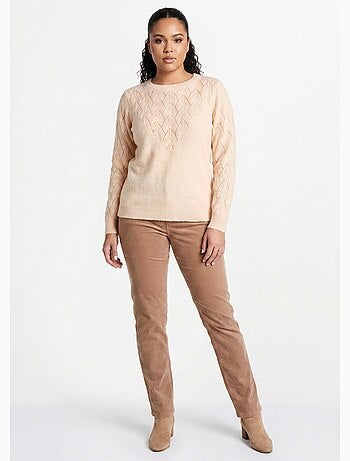 Pull doux uni col rond maille fantaisie - afibel