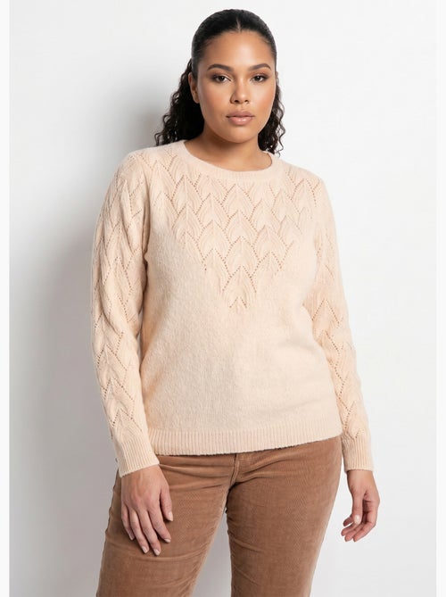 Pull doux uni col rond maille fantaisie - Afibel - Kiabi