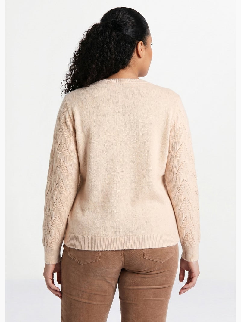 Pull doux uni col rond maille fantaisie - Afibel Beige - Kiabi
