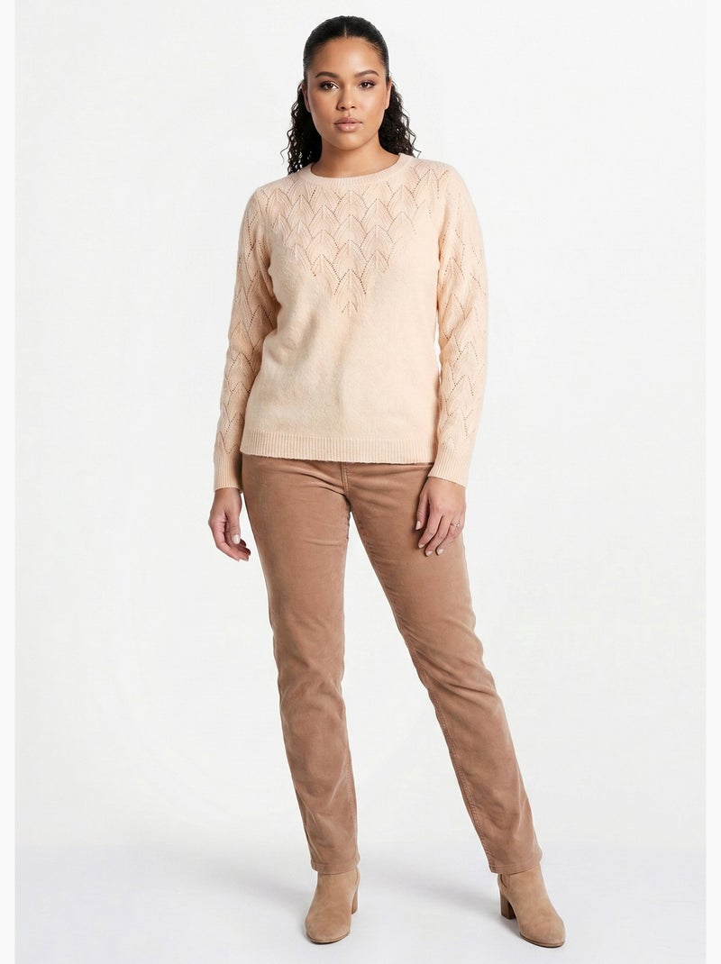Pull doux uni col rond maille fantaisie - Afibel Beige - Kiabi