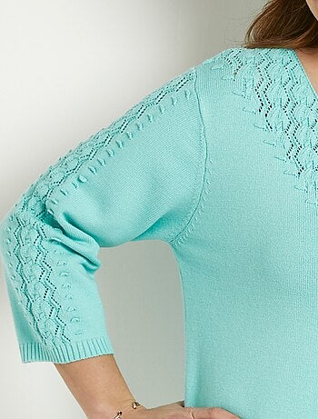 Pull doux uni col rond maille fantaisie - Afibel