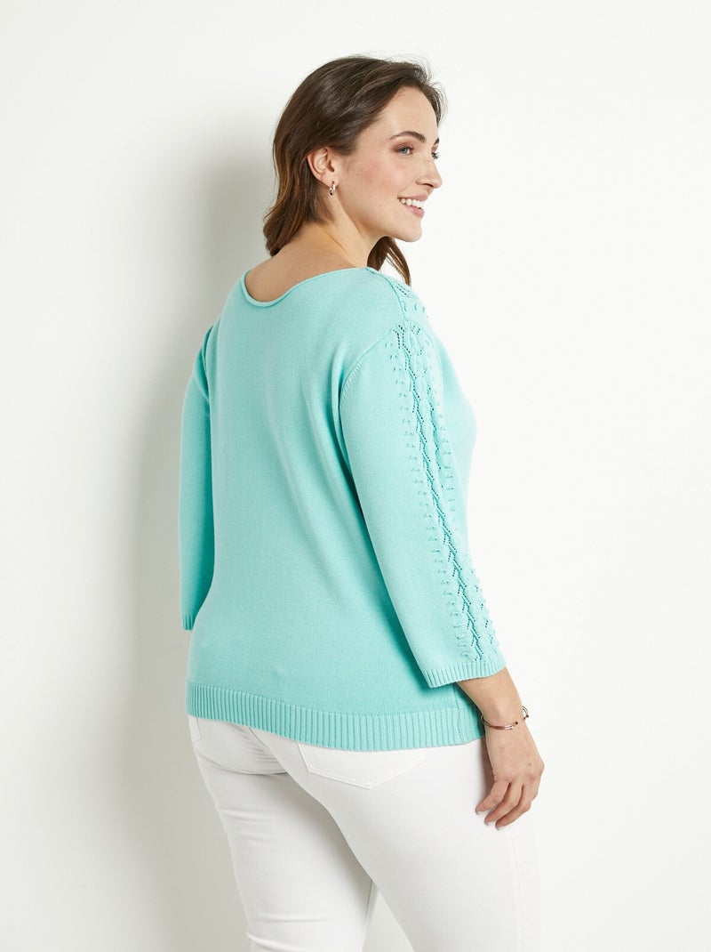 Pull doux uni col rond maille fantaisie - Afibel Bleu aqua - Kiabi