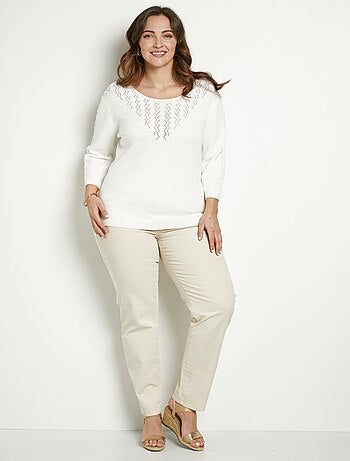 Pull doux uni col rond maille fantaisie - Afibel