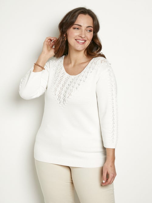 Pull doux uni col rond maille fantaisie - Afibel - Kiabi