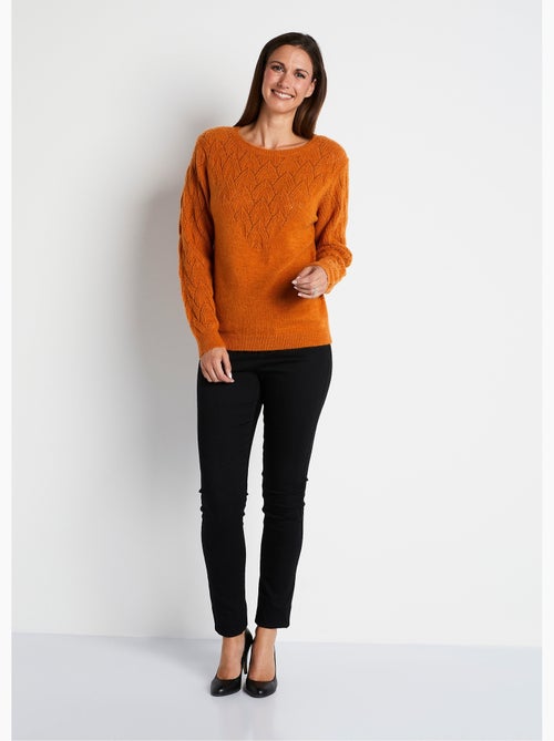 Pull doux uni col rond maille fantaisie - Afibel - Kiabi