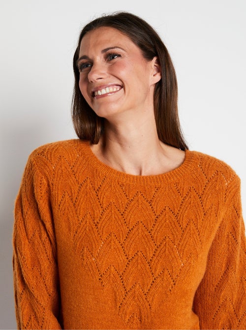 Pull doux uni col rond maille fantaisie - Afibel - Kiabi