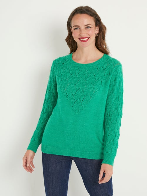 Pull doux uni col rond maille fantaisie - Afibel - Kiabi