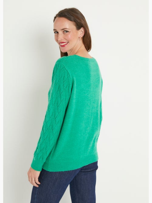 Pull doux uni col rond maille fantaisie - Afibel - Kiabi