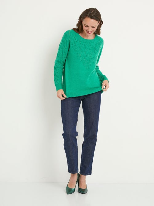Pull doux uni col rond maille fantaisie - Afibel - Kiabi