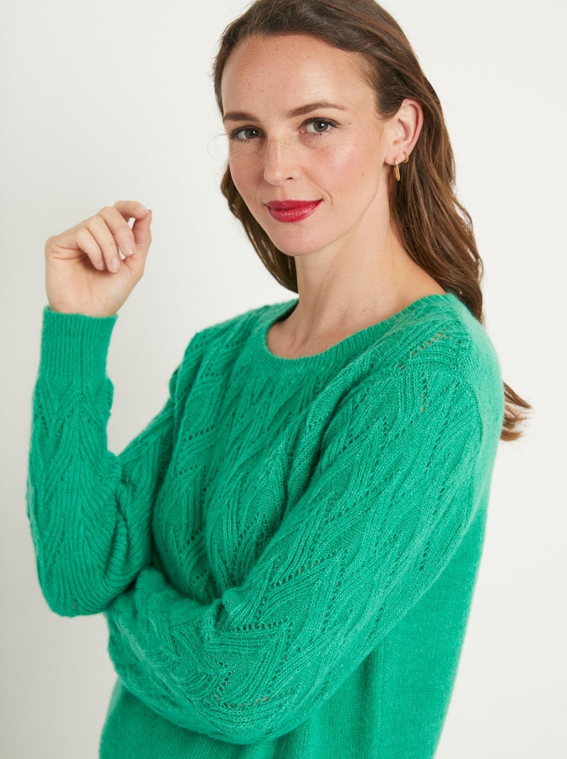 Pull doux uni col rond maille fantaisie - Afibel Menthe - Kiabi