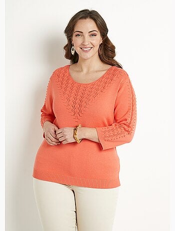 Pull doux uni col rond maille fantaisie - Afibel