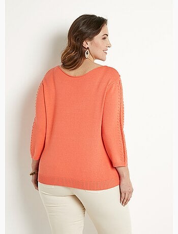 Pull doux uni col rond maille fantaisie - Afibel