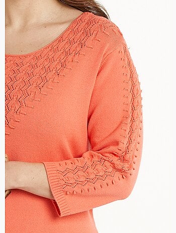 Pull doux uni col rond maille fantaisie - Afibel