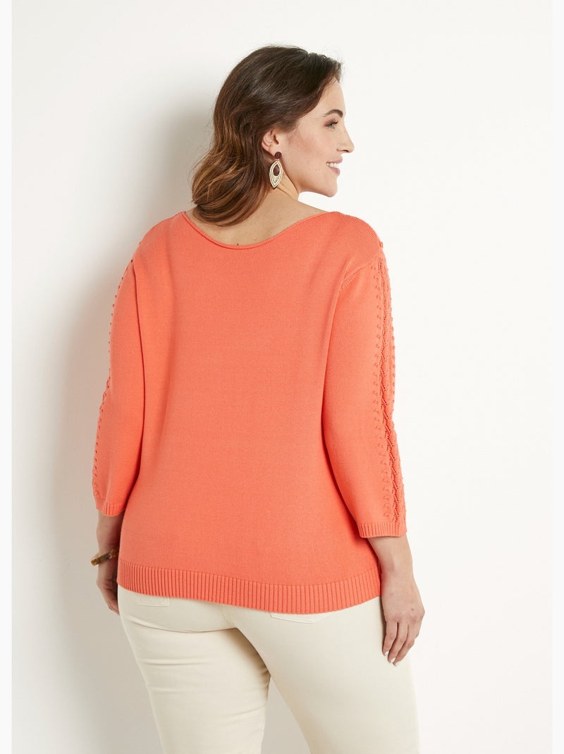 Pull doux uni col rond maille fantaisie - Afibel Orange - Kiabi
