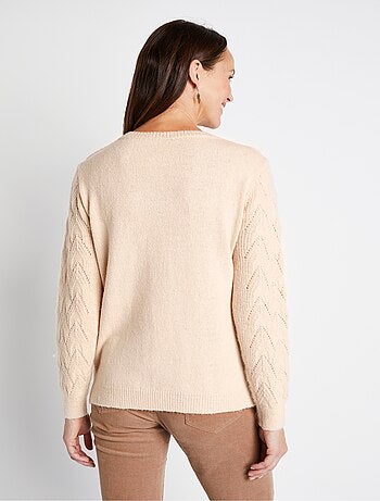 Pull doux uni col rond maille fantaisie