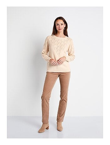 Pull doux uni col rond maille fantaisie
